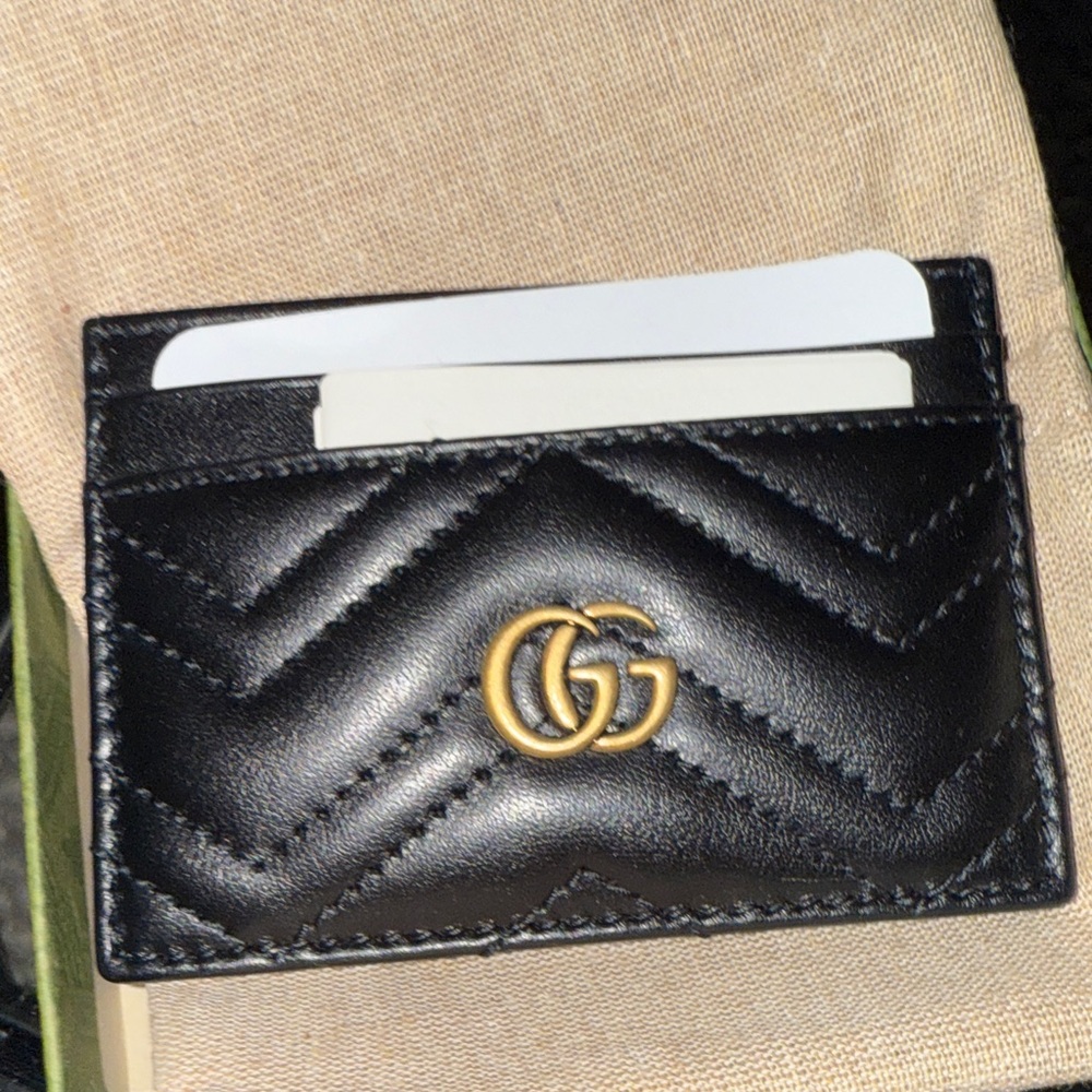 Gucci Black Card Holder with Gold Logo